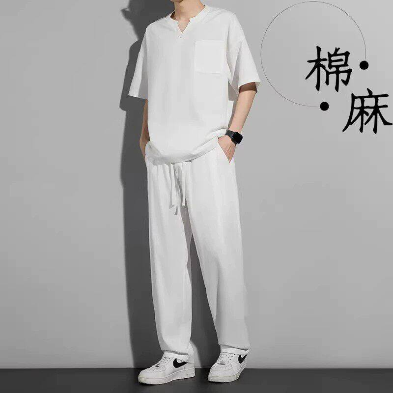 仓树一石时尚简约运动套装男夏季新款高级感两件套短袖t恤休闲裤