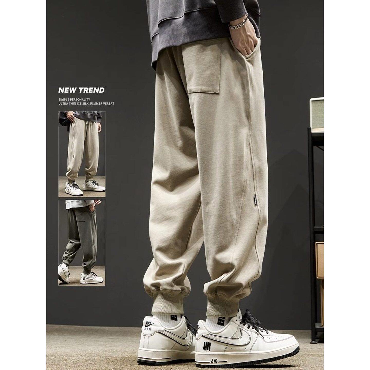 仓树一石卫裤男士春秋季纯棉加绒加厚工装裤子简约休闲束脚运动裤