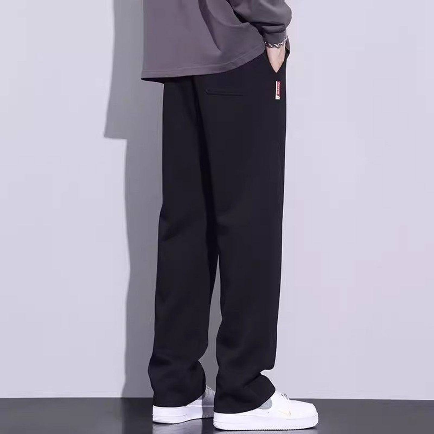 仓树一石潮牌高个子加长款休闲裤男士秋冬季新款直筒垂感加绒裤子