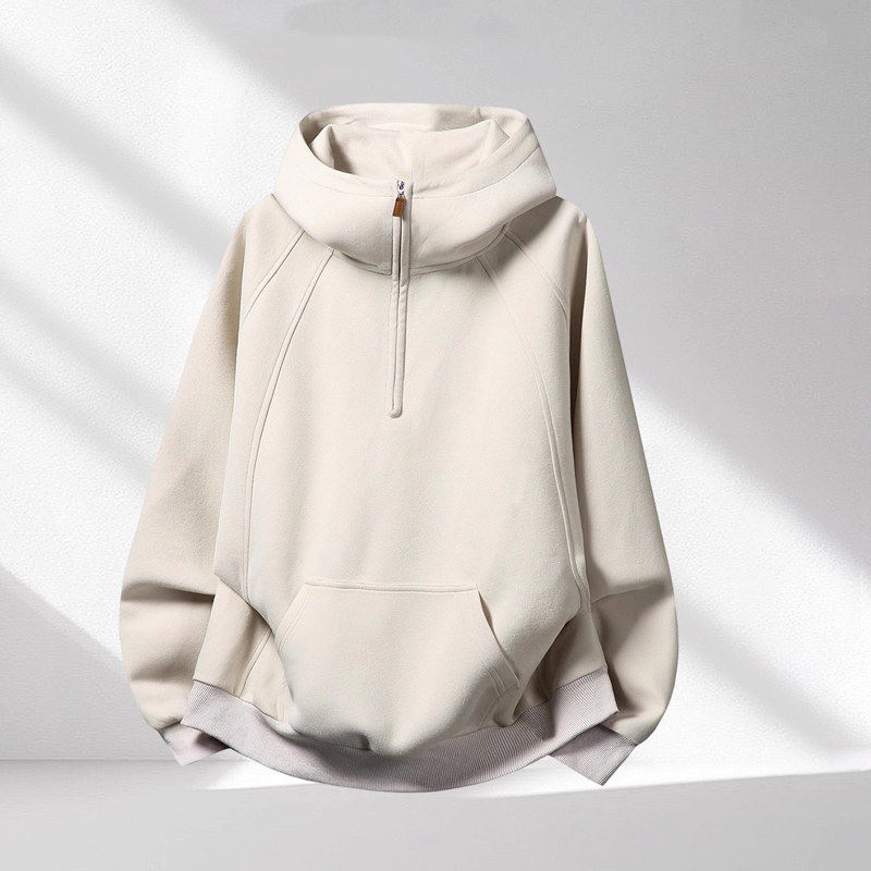 仓树一石潮流美式半拉链连帽卫衣男2025秋冬新款宽松加绒休闲外套