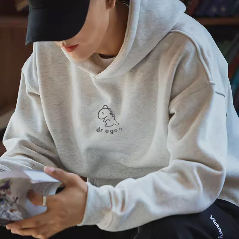 仓树一石连帽卫衣男春秋季新款潮牌宋亚轩同款灰色纯棉情侣装上衣