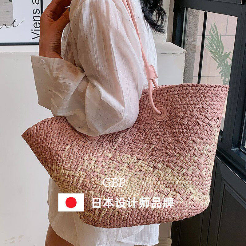 日本ファッションバッグ海边度假休闲编织包女大容量草编包单肩包