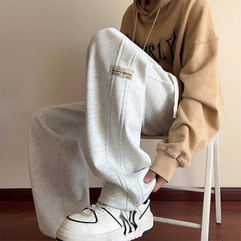 仓树一石潮牌美式卫裤男春秋新款复古宽松薄款直筒运动阔腿休闲裤