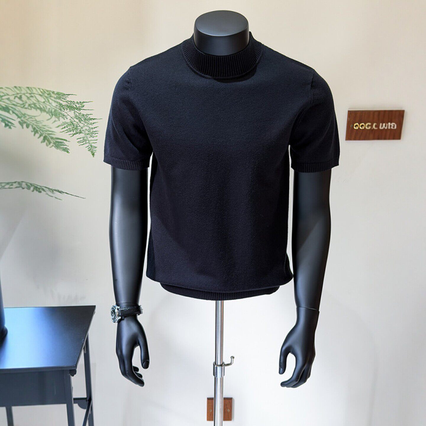 仓树一石早春短袖针织衫男士2026新款莱赛尔T恤修身半高领打底衫