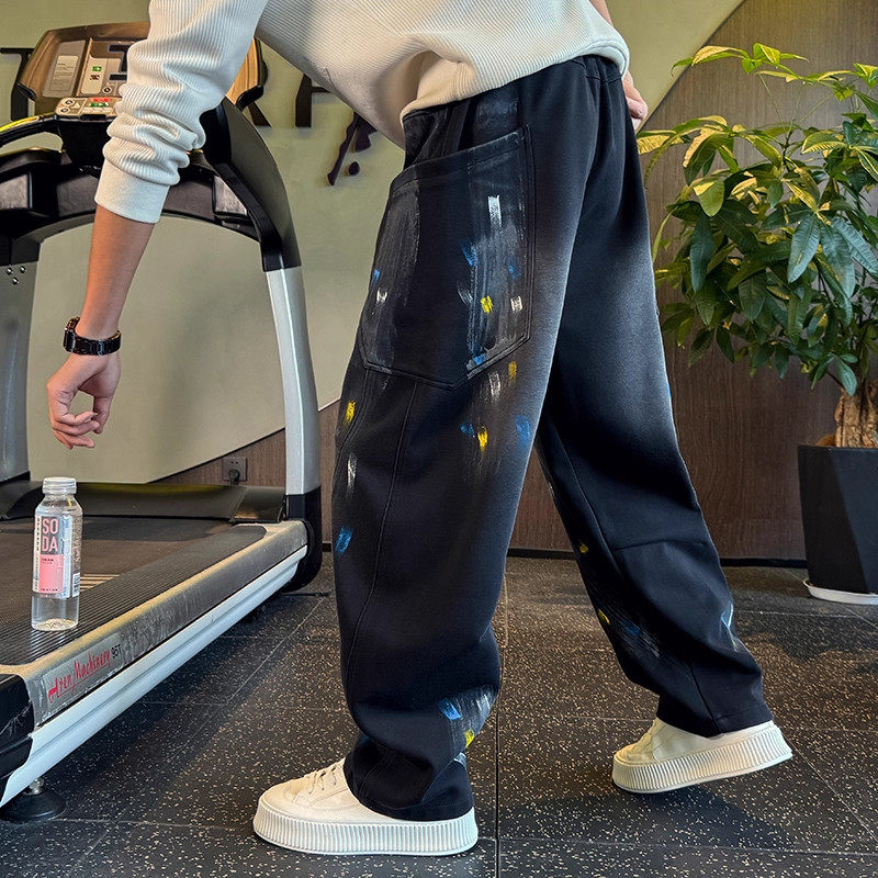 仓树一石潮牌春秋季新款涂鸦印花弯刀卫裤男士宽松直筒痞帅休闲裤