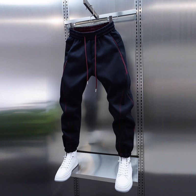 仓树一石男士款春秋季百搭束脚休闲裤纯色弹力松紧腰小脚运动卫裤