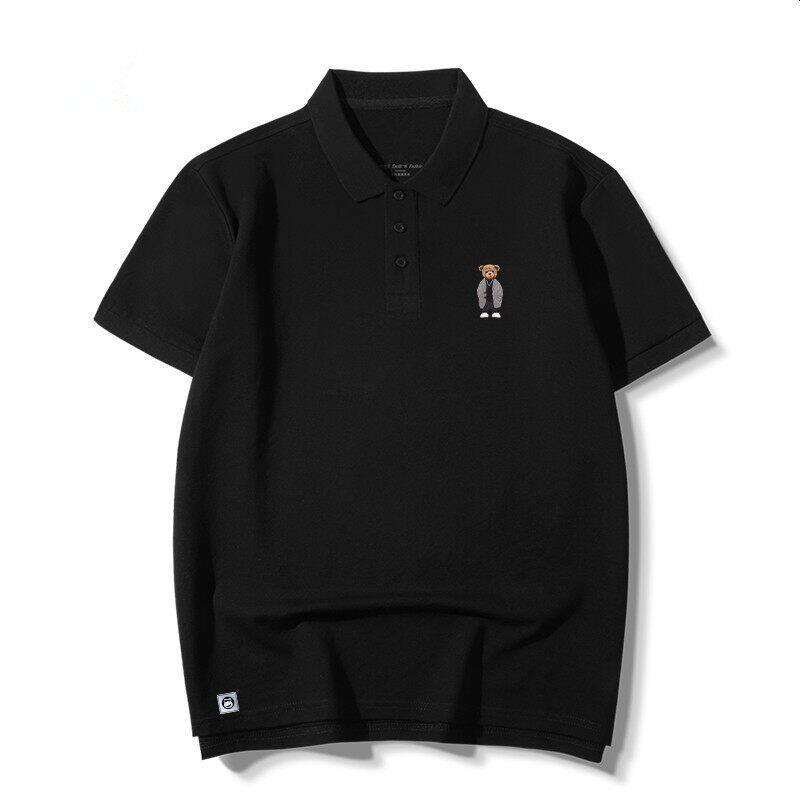 仓树一石国际品牌翻领polo衫男短袖夏季新款宽松纯棉大码黑色T恤