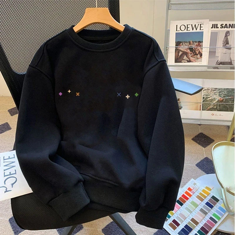 仓树一石潮牌秋冬季美式黑色圆领卫衣男高端时尚纯棉加绒重磅上衣