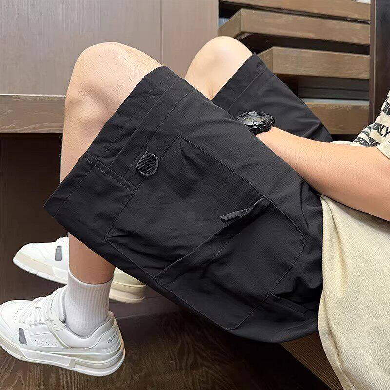 仓树一石夏季运动短裤男款美式复古休闲潮流男工装五分裤冰丝薄款