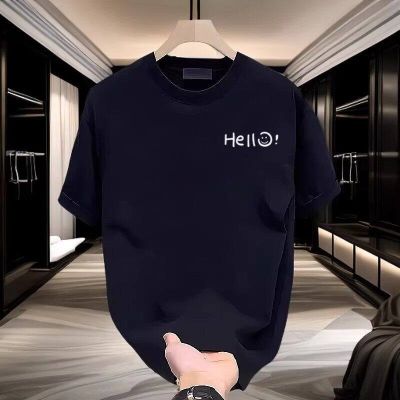 仓树一石潮牌个性英文hello印花短袖T恤男士2026夏季新款宽松上衣