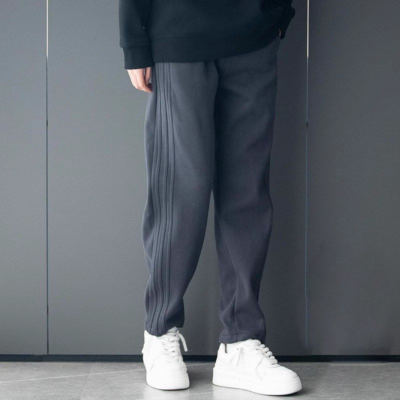 仓树一石重磅休闲裤男士春秋冬2026新款宽松直筒卫裤加绒弯刀裤子