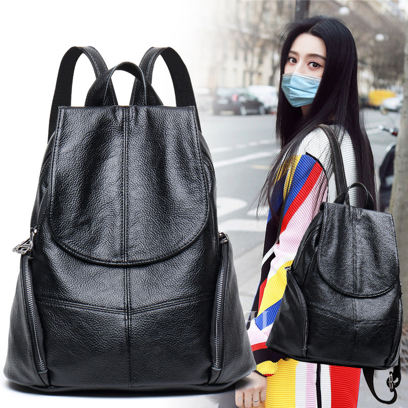 真皮双肩包女2026新款时尚简约大容量背包潮百搭软皮旅行女士包包