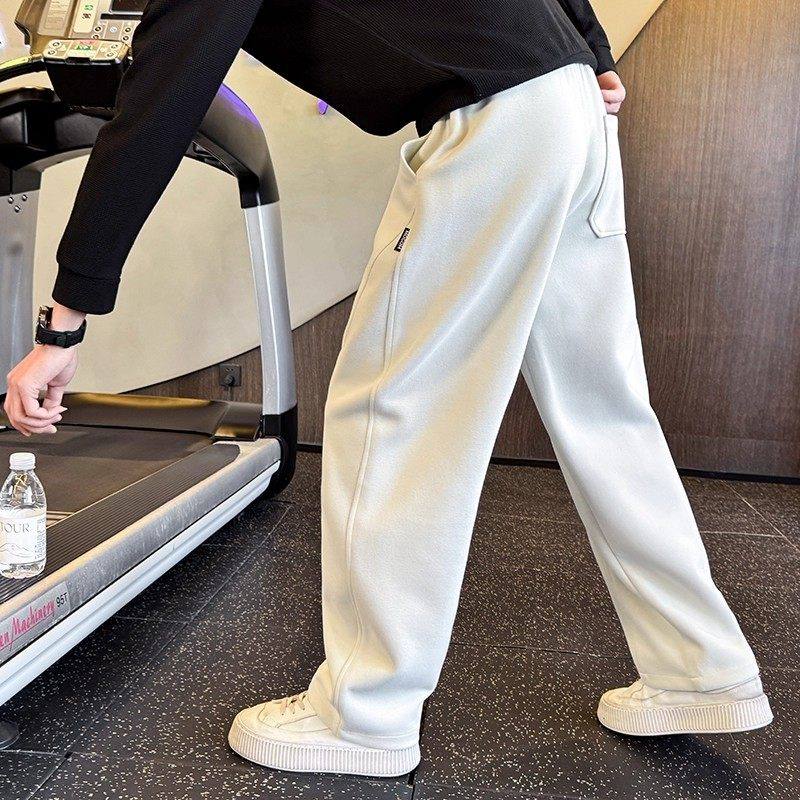 仓树一石潮牌加绒卫裤男士直筒运动裤冬季宽松男裤高级感休闲裤子