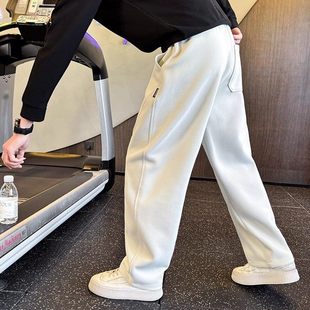 仓树一石潮牌加绒卫裤男士直筒运动裤冬季宽松男裤高级感休闲裤子