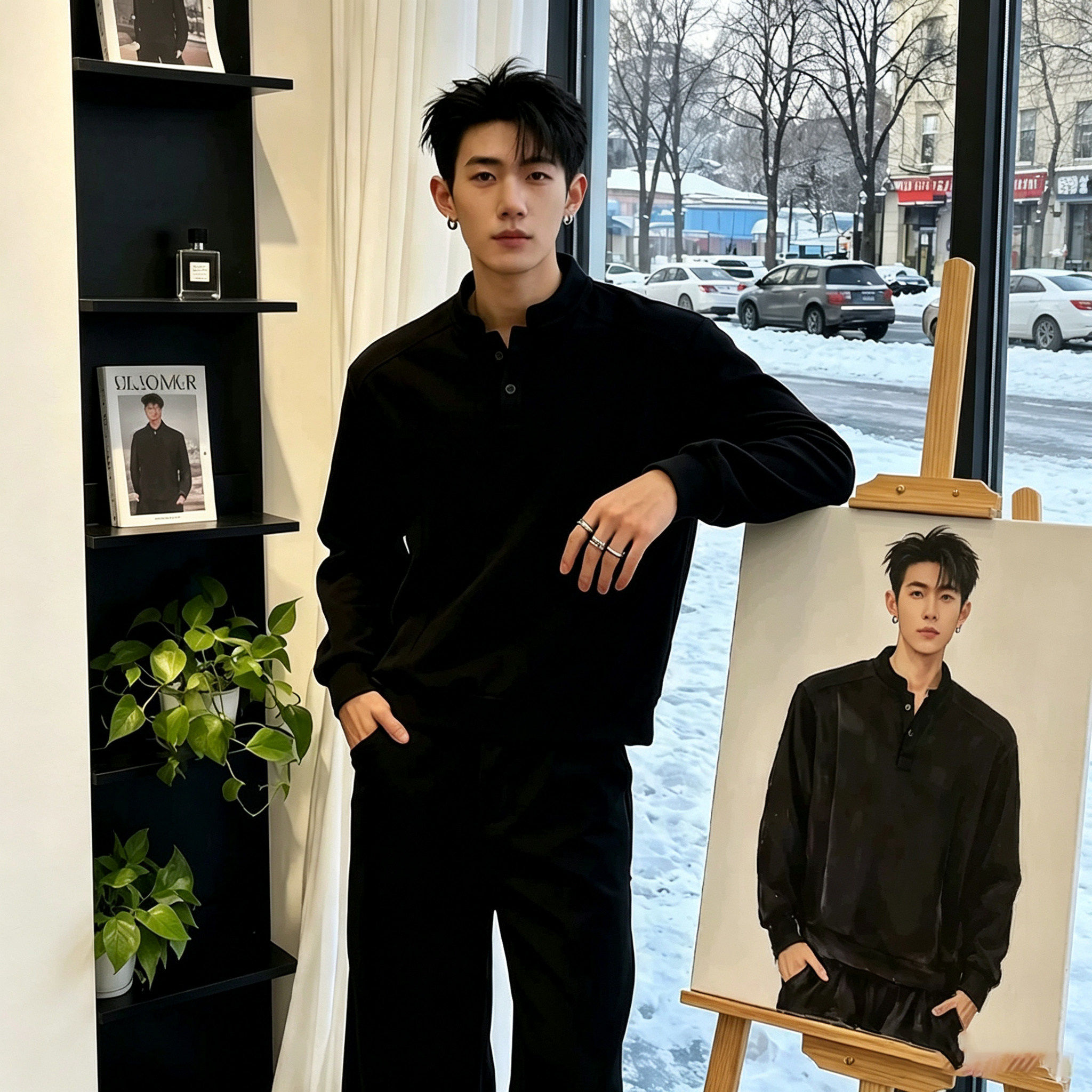 仓树一石亨利领美式长袖polo衫男款秋季加厚高级感痞帅正肩卫衣