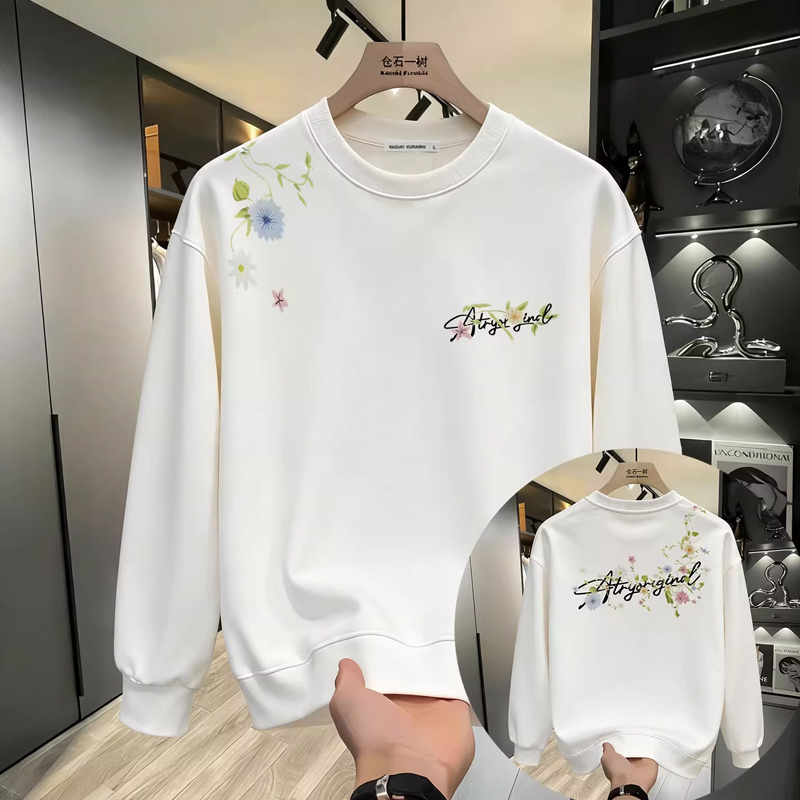 仓树一石潮流秋冬男士卫衣2025新款百搭高级感印花情侣装圆领上衣