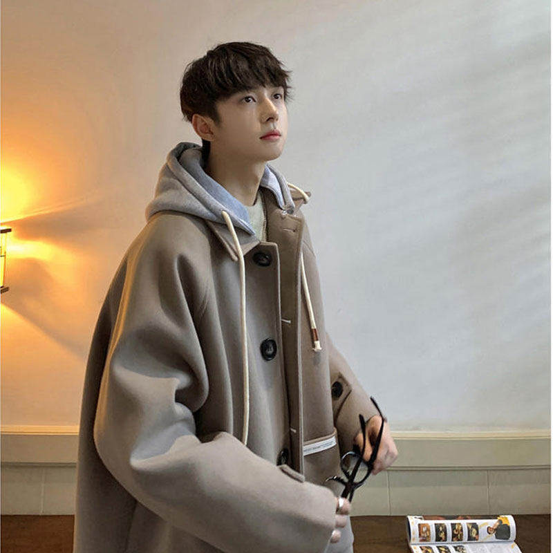 仓树一石毛呢大衣男中长款秋冬季潮牌高级感连帽外套加厚保暖风衣,男装,毛呢大衣,淘宝优惠券,粉丝福利购,淘宝优惠卷