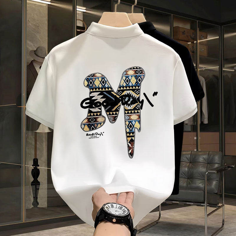 仓树一石时尚潮牌高端短袖polo衫男夏季白色T恤潮流休闲翻领宽松