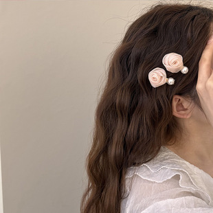 流光仙纱_手工玫瑰发夹女韩国刘海夹后脑勺发饰头饰少女边夹顶夹