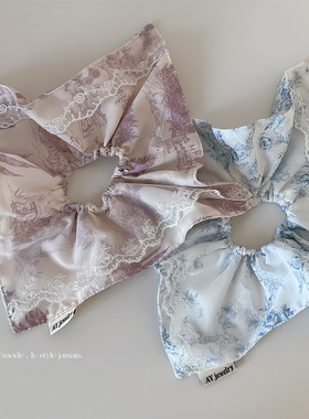 线条风景画蕾丝边方型圈发绳可爱女气质方巾花纹大肠圈发卡新款