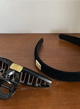 黑色大号抓夹~金属拉丝方形贴片盘发抓夹高级感后脑勺植绒发箍