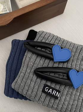 蓝色系复古蓝不规则爱心拼接发夹PU皮质黑色海绵发卡边夹少女发饰