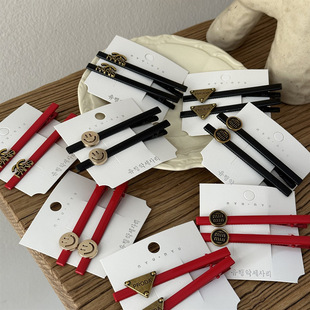 新年红一字夹新款合金百搭质感发夹细长鸭嘴夹精致侧边夹新款发卡