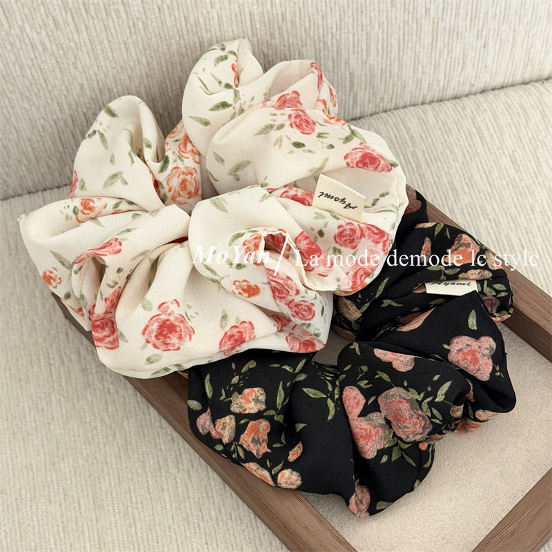 韩版新款早春玫瑰花布艺大肠发圈高级感时尚发绳马尾扎头绳绑头花