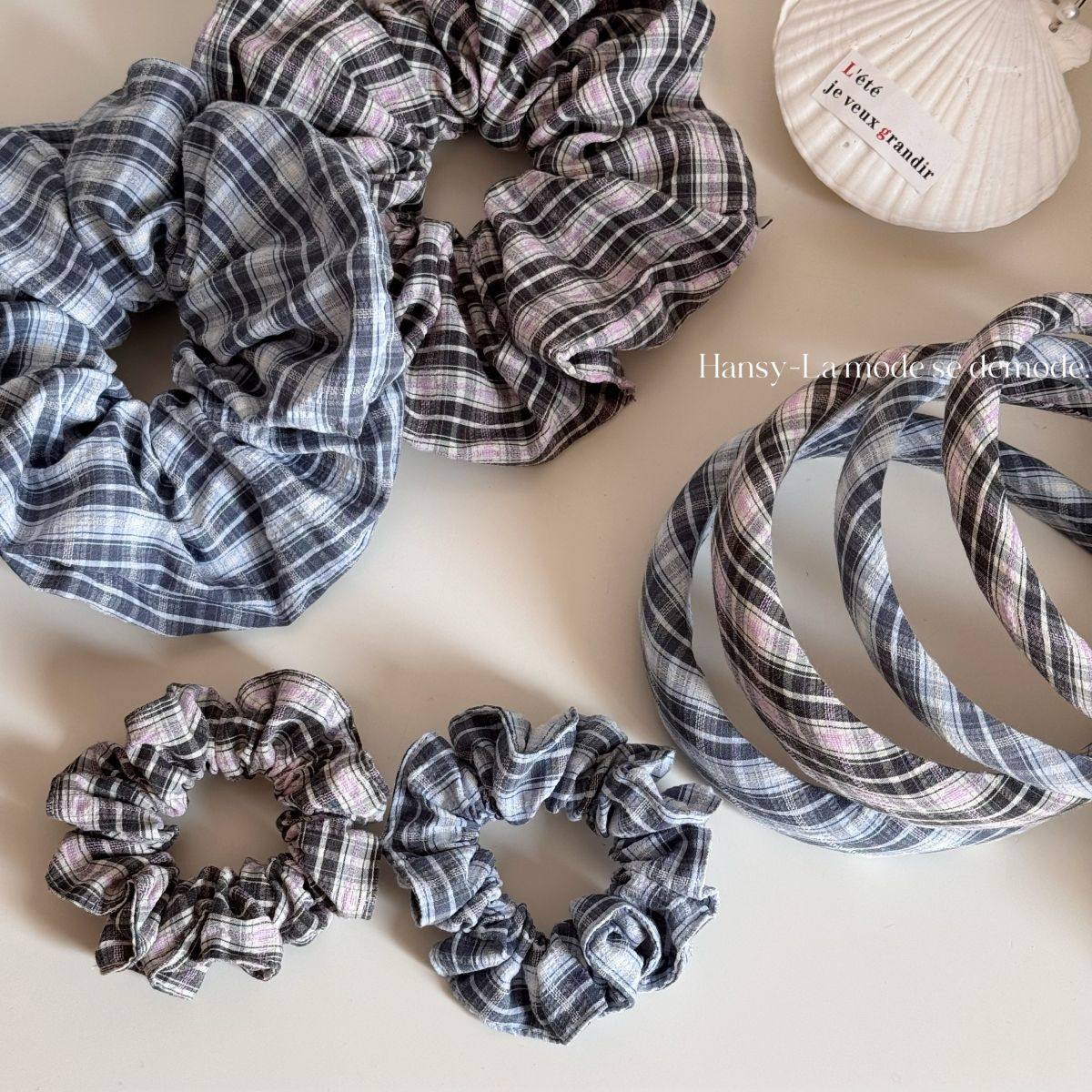 韩系慵懒风头绳复古蓝色格子大肠发圈女高级感丸子头皮筋扎发女士,户外/登山/野营/旅行用品,旅行发卡,淘宝优惠券,粉丝福利购,淘宝优惠卷