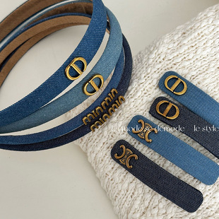 牛仔蓝字母CD款简约发夹发箍刘海夹发饰BB夹少女边夹头箍发卡新款