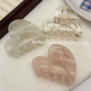韩版果冻色气质抓夹百搭镂空爱心小发抓简约后脑勺发夹高卢顶发卡
