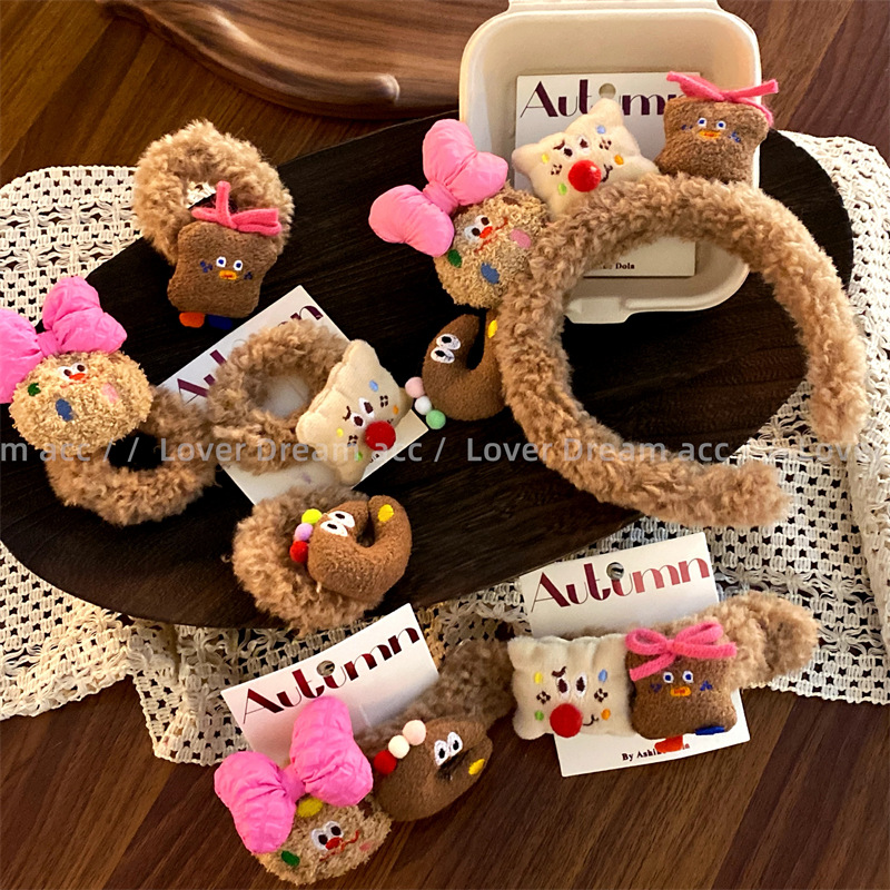 新款咖色卡通饼干小丑毛绒发圈