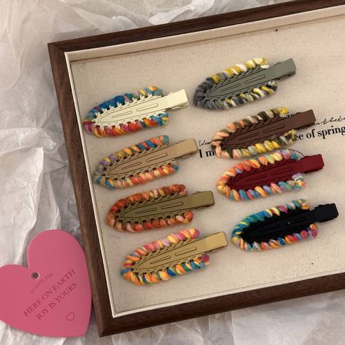 多巴胺撞色绒绒毛线发夹边夹