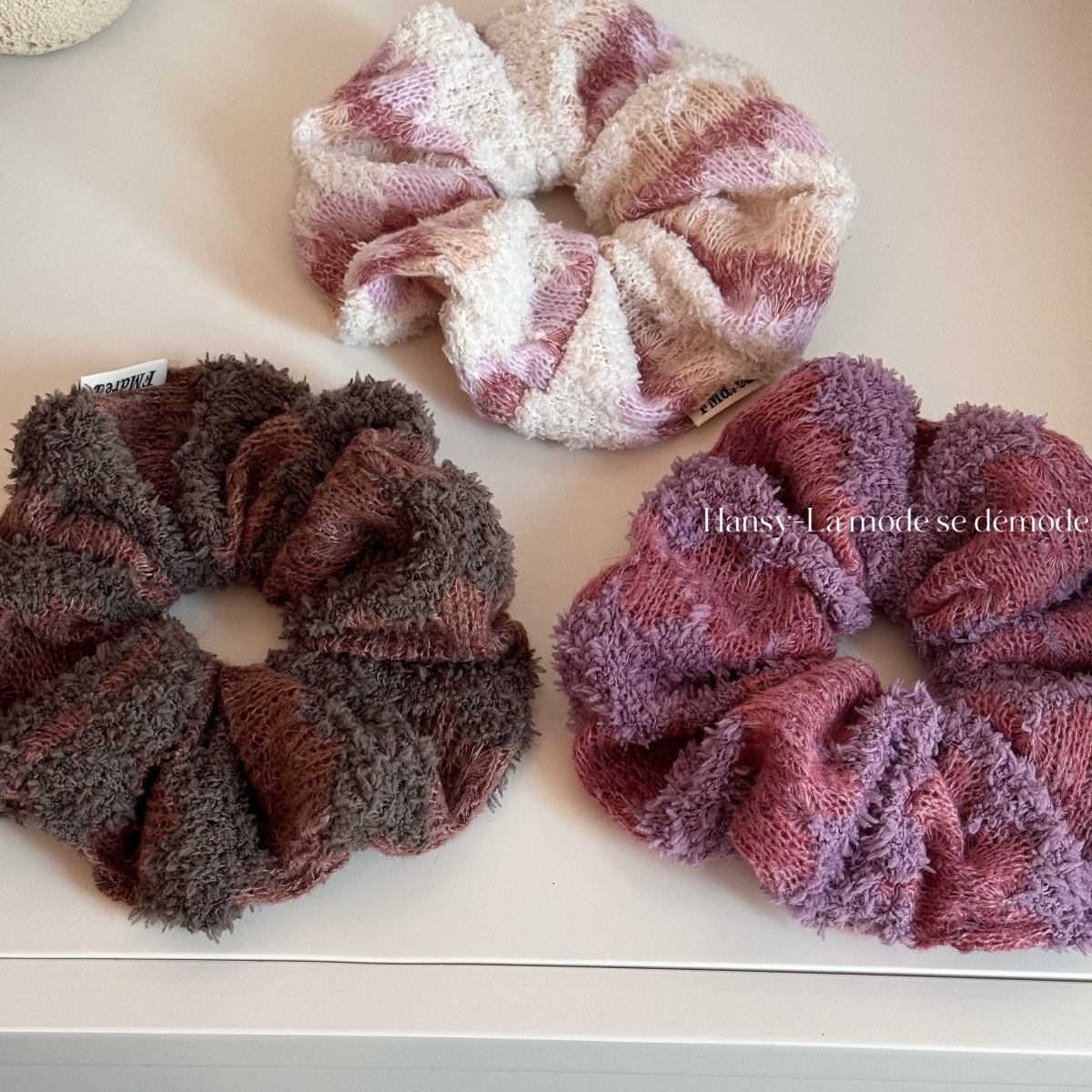 韩系毛绒大肠发圈女秋冬扎头发发绳渐变拼色头绳日常百搭皮筋发饰