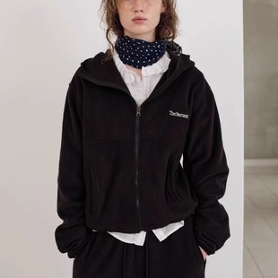 thebar*t八奶韩国休闲风连帽拉链抓绒卫衣女灰色短款外套摇粒绒衫