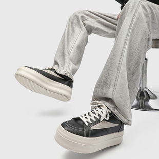 美式鞋子厚底情侣休闲板鞋男潮高街RO倒三角黑白增高松糕底德比鞋