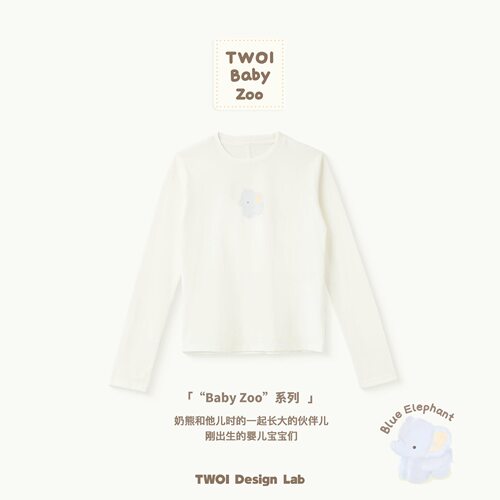 TWOI Design Lab BABY ZOO系列「奶油白小象外领标印花圆领长袖」