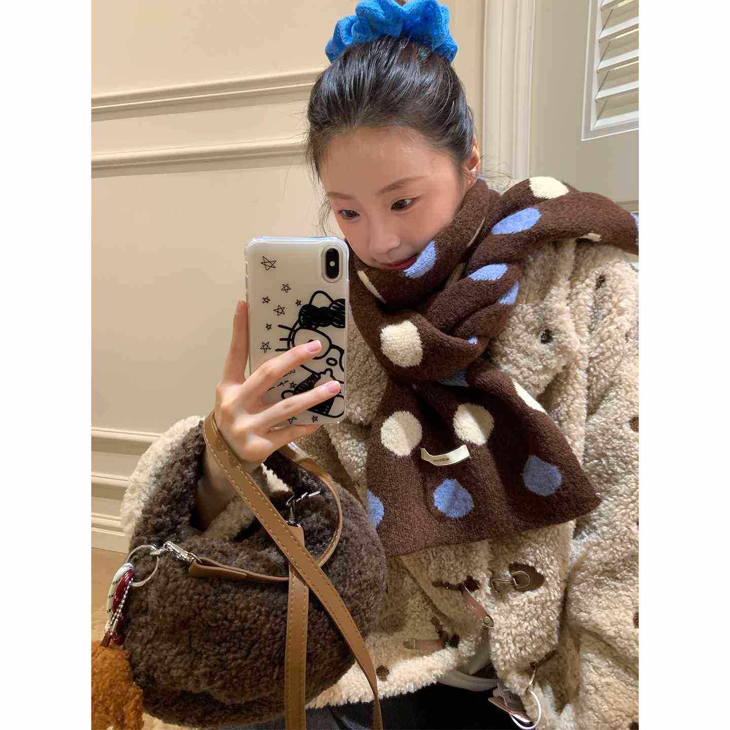 含羊毛波点趣味软糯围巾女冬季韩版保暖百搭护颈防寒加厚围脖配饰,服饰配件/皮带/帽子/围巾,围巾/丝巾/披肩,淘宝优惠券,粉丝福利购,淘宝优惠卷