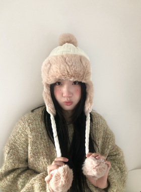 Three N冬季加厚保暖毛球护耳帽子显脸小百搭包头帽时尚ins针织帽