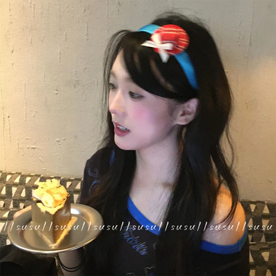 原创手作ins古早味蓝色格纹小礼帽高颅顶发箍头饰可爱y2k可当项链