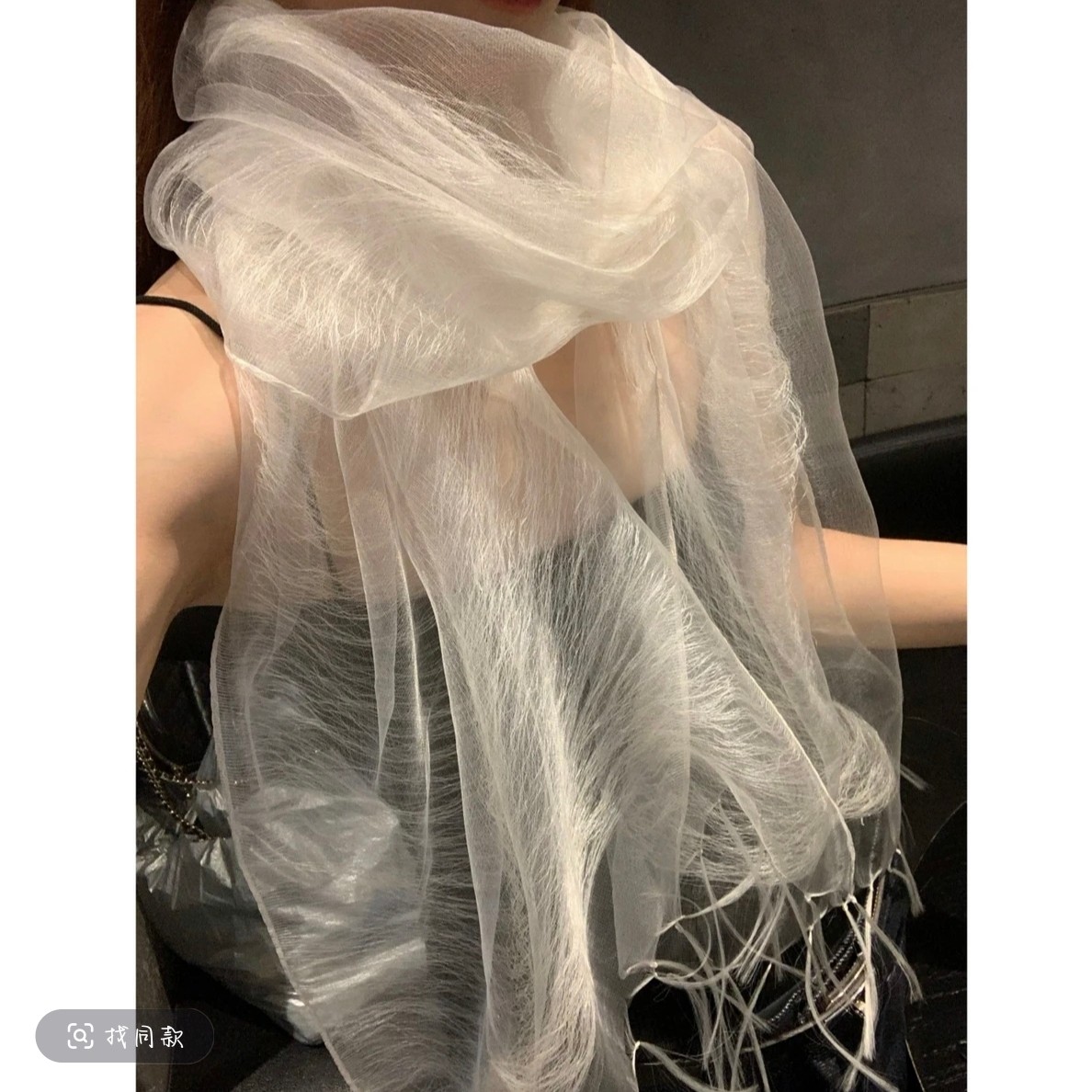 GREENHOUSES 100%三层桑蚕丝长条丝巾春夏氛围感披肩轻薄飘逸围巾图片