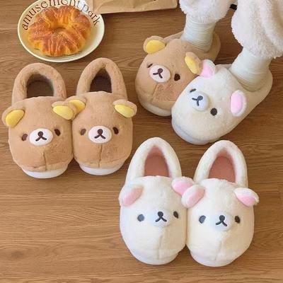 新款棉拖鞋女冬可爱轻松熊外穿男女情侣防滑家居保暖棉鞋假日