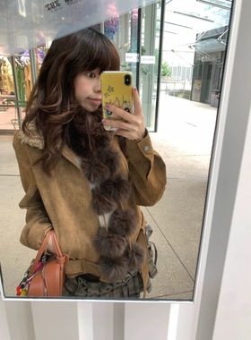 Carbon Water仿狐狸气质毛绒围巾女秋冬毛球可爱围脖