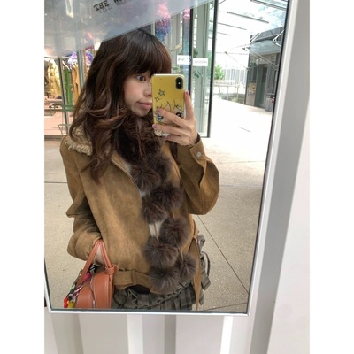 Carbon Water仿狐狸气质毛绒围巾女秋冬毛球可爱围脖