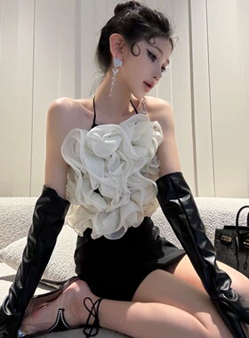 黑色软pu皮长手套明星网红杂志写真拍照高级感千金名媛风时髦配饰