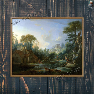 欧式 水磨坊景观 复古山水风景油画 Water with Mill Landscape