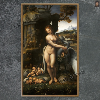 丽达与天鹅 油画 达芬奇 画 宙斯 世界名画壁画《leda and swan》