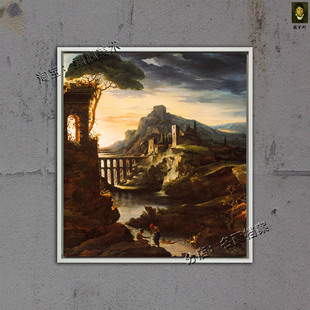 Landscape 古典欧式 晚间水道风光 Aqueduct Gericault 风景装 饰画