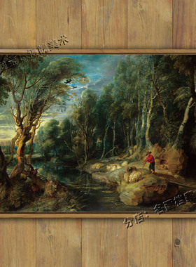 树林里牧羊人和羊群 Shepherd with Flock in Woody Landscape 画