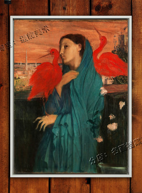 女孩和朱鹭 Young Woman and Ibis 德加 Edgar Degas 红色鸟油画